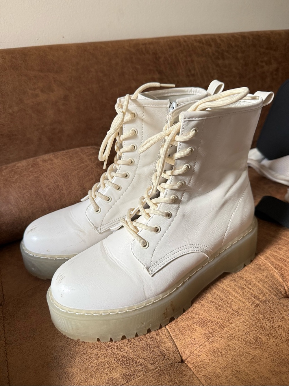 Steve Madden Cream Lace-Up Platform Combat Boots